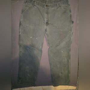 Vintage Carhartt B11 MOS Washed Duck Work Carpenter Pants Moss Green 38x32